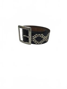 Calleen Codero Vintage Black Leather Belt w/Hand-Studded Nickel & Silver Buckle